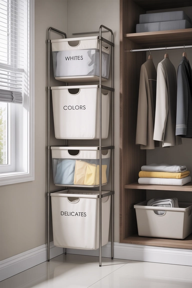 Vertical Laundry Hamper Towers That Save Floor Area