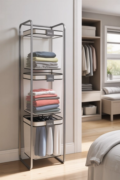 23 Small Bedroom Organizing Hacks That Maximize Every Inch 11 Vertical Laundry Hamper Towers That Save Floor Area