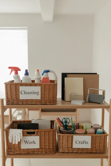 21 Cheap Basket Organizing Ideas That Tidy Your Home on a Budget 12 Baskets Grouped by Routine, Not by Room