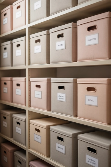  Use Matching Storage Boxes on Upper Shelves