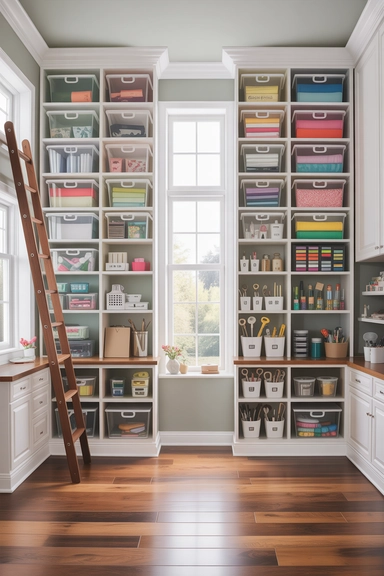 Ceiling-Height Shelving That Captures Unused Wall Volume