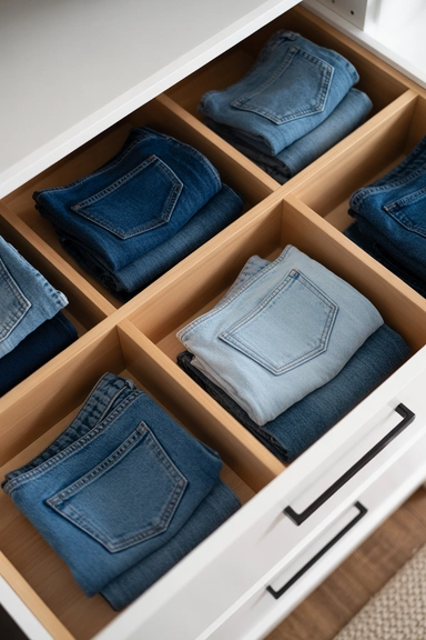 22 Jean Storage Ideas That Prevent Piles and Creases 12 Drawer Zoning to Separate Denim Types