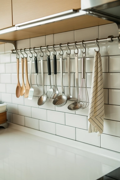 25 Small Kitchen Storage Solutions That Make Every Inch Work Better 12 Hanging Rail Systems That Free Drawer Space