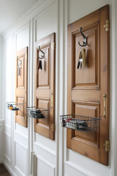 Old Cabinet Doors Rebuilt into Wall Storage Panels