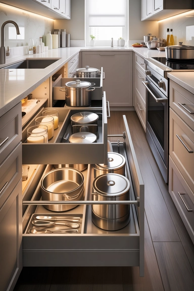 Pull-Out Kitchen Base Drawers That Replace Lower Cabinets