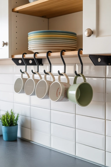 25 Kitchen Cabinet Storage Ideas That Maximize Every Shelf 12 Under-Shelf Hooks for Mug and Tool Storage