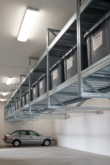 22 Genius Garage Ceiling Storage Ideas to Maximize Overhead Space 13 Fixed Overhead Shelf Platforms
