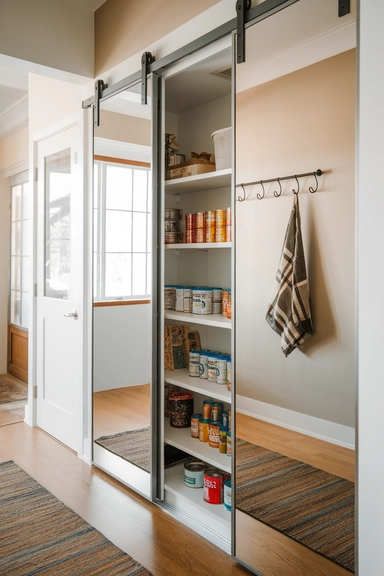 20 Walk-In Pantry Organization Ideas For Real Homes 13 Use Sliding Pantry Doors with Mirror Panels