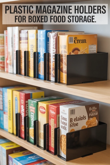 22 Dollar Store Pantry Organizing Ideas That Reduce Daily Clutter 13 Plastic Magazine Holders for Boxed Food Storage