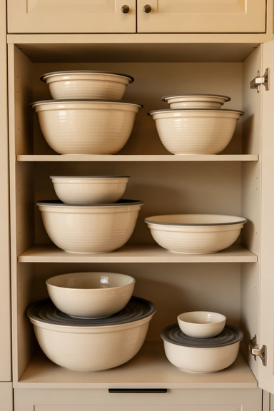 21 Smart Space Saving Kitchen Hacks That Reduce Daily Clutter 13 tackable Mixing Bowls with Shared Lids