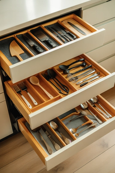 22 Kitchen Storage Ideas That Make Every Space Work Smarter 13 Drawer Zoning That Separates Prep, Cook, and Serve Tools