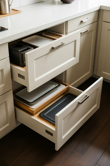 Hidden Toe-Kick Drawers Beneath Cabinets