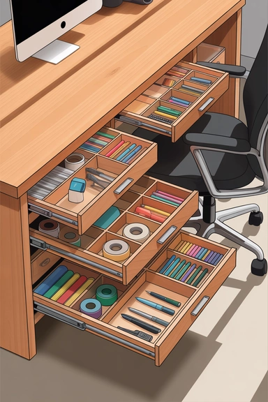 Pull-Out Under-Desk Storage for Frequently Reached Supplies