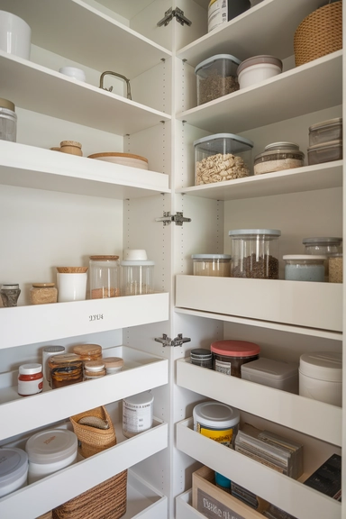 20 Walk-In Pantry Organization Ideas For Real Homes 14 Incorporate a Pull-Down Shelf System for Deep Storage