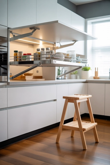 21 Smart Space Saving Kitchen Hacks That Reduce Daily Clutter 14 Pull-Down Shelving for High Cabinets
