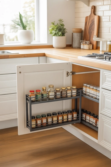 23 Outside-of-the-Box Organizing Hacks That Transform Your Home 14 Pull-Out Spice Racks Built Into Cabinet Doors