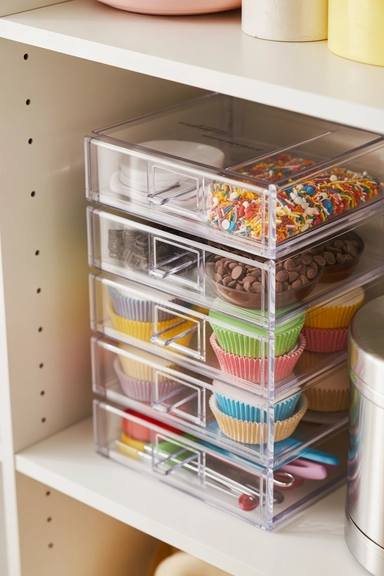 22 Dollar Store Pantry Organizing Ideas That Reduce Daily Clutter 14 Small Drawer Units for Loose Baking Supplies