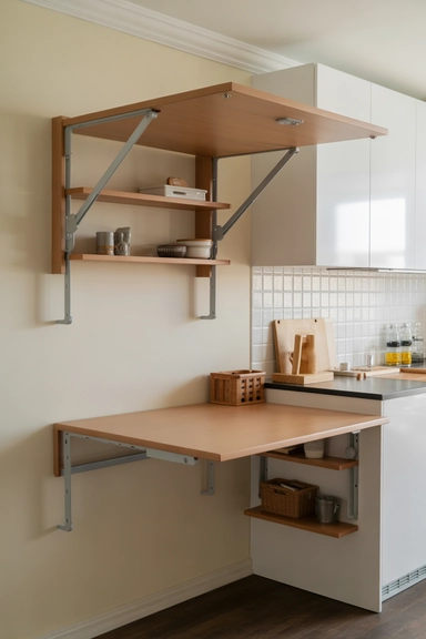 25 Small Kitchen Storage Solutions That Make Every Inch Work Better 14 Fold-Down Tables for Dual-Purpose Storage