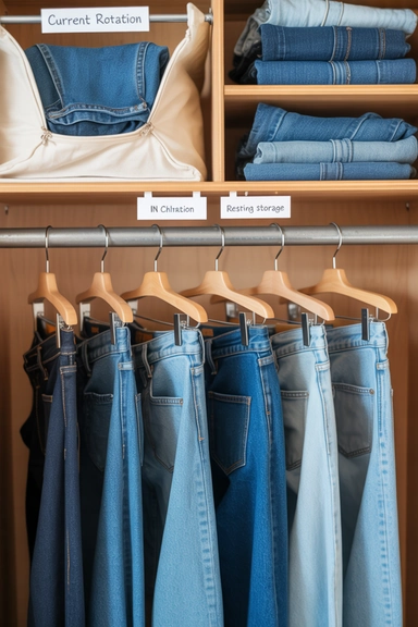 22 Jean Storage Ideas That Prevent Piles and Creases 14 Rotational Storage to Avoid Repeat Wear Piles
