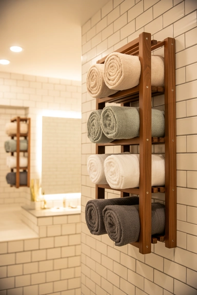 Wine Racks Repurposed for Towel and Linen Storage