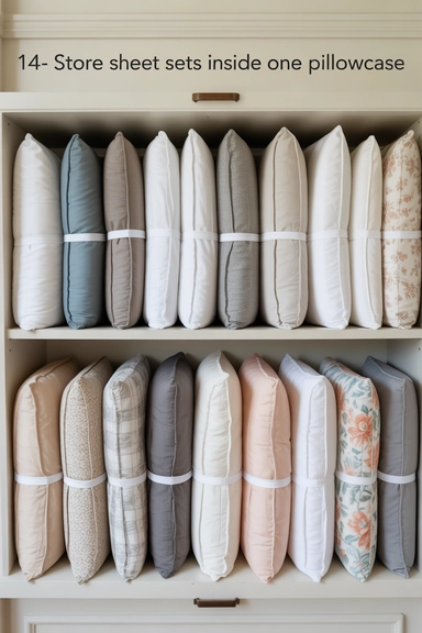 21 Smart Linen Closet Organizing Ideas for a Clutter-Free Home 15 Store Sheet Sets Inside One Pillowcase