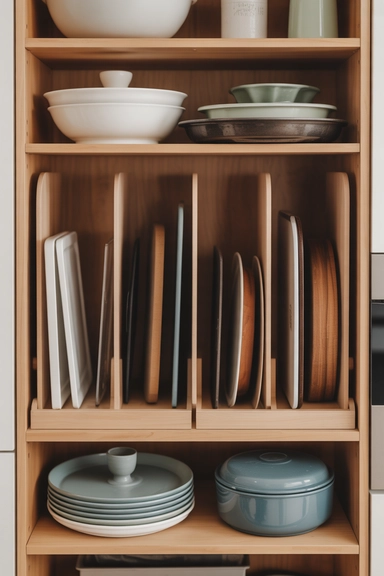 21 Smart Space Saving Kitchen Hacks That Reduce Daily Clutter 15 Slim Vertical Tray Dividers for Baking Sheets