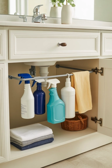 23 Outside-of-the-Box Organizing Hacks That Transform Your Home 15 Under-Sink Tension Rods for Hanging Cleaning Supplies