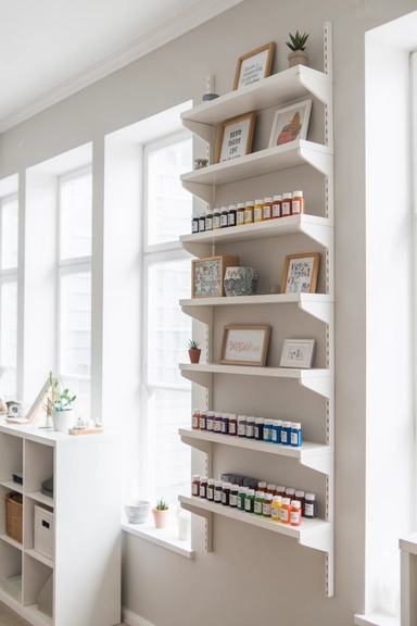 21 IKEA Craft Room Hacks That Keep Supplies Perfectly Organized 15 LACK Shelves Installed as Vertical Display and Supply Ladders