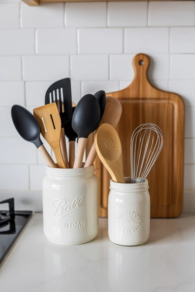 23 Cheap Kitchen Organizing Hacks That Make Small Kitchens Work Better 15 Repurposed Utensil Holders for Counter Organization