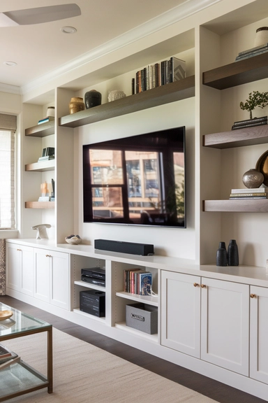 Incorporate Built-In Shelves Around the TV for Seamless Storage