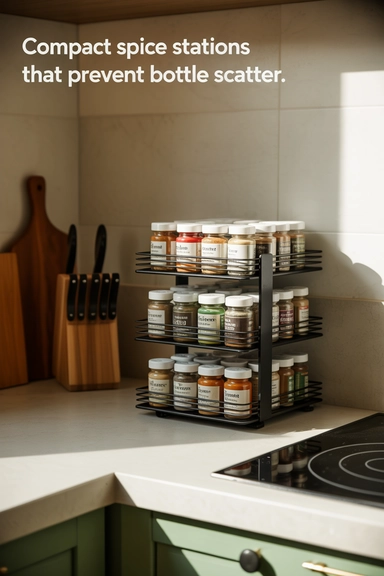 21 Smart Kitchen Counter Organization Ideas for Clear Surfaces 16 Compact Spice Stations That Prevent Bottle Scatter
