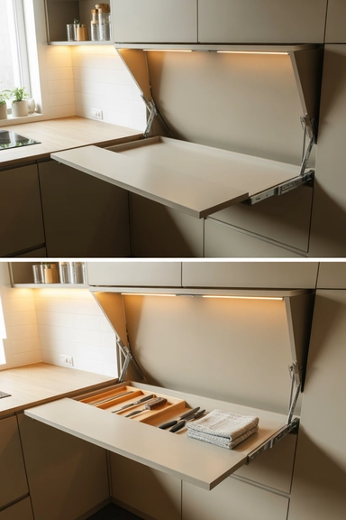 22 Kitchen Storage Ideas That Make Every Space Work Smarter 16 Fold-Down and Slide-Out Work Surfaces With Hidden Storage