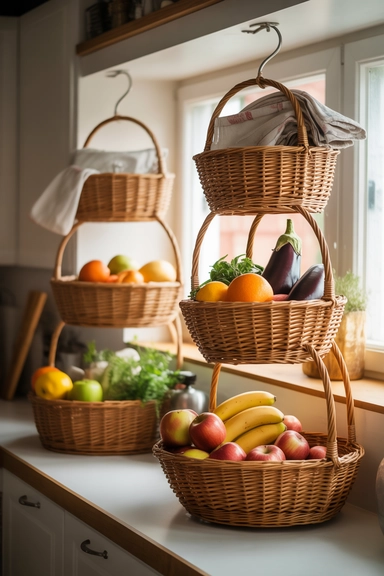 Hanging Fruit Baskets Used for Produce and Kitchen Tools