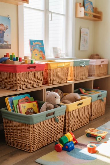 21 Cheap Basket Organizing Ideas That Tidy Your Home on a Budget 17 Basket Storage That Keeps Kids’ Items Contained