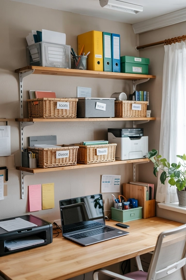 22 Smart Ways to Organize With Cheap Baskets That Instantly Reduce Clutter 17 OFFICE SUPPLY SHELF BASKETS