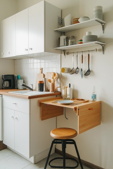 23 Rental Kitchen Organization Ideas For Real Homes 16 Use Foldable Wall-Mounted Drop-Leaf Tables