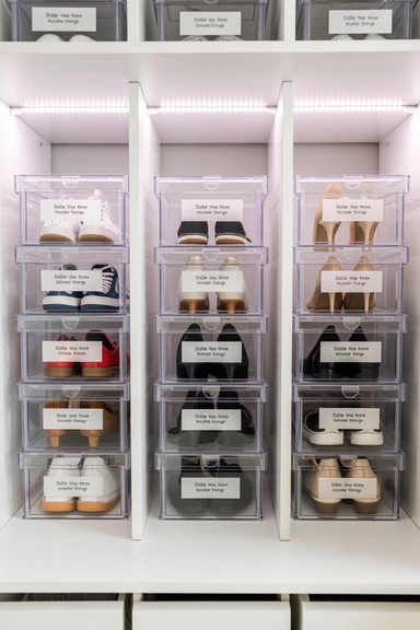 Dollar Store Clear Shoe Boxes for Stackable Storage