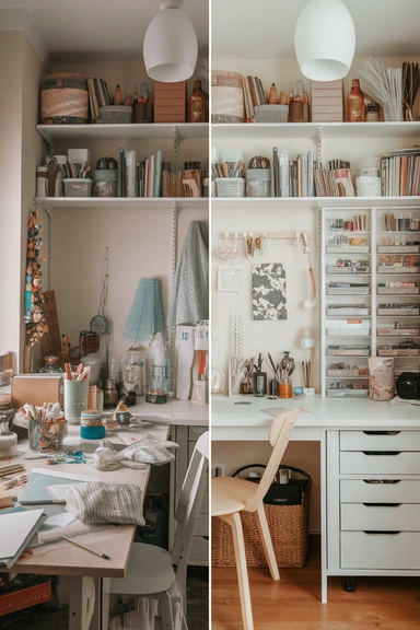 21 Craft Room Declutter Ideas That Actually Work 16 Maximize Vertical Wall Space for Craft Room Organization