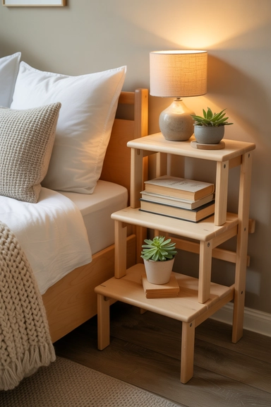 BEKVÄM Step Stools Repurposed as Vertical Bedside Shelving
