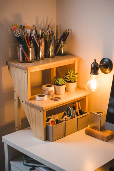 21 IKEA Craft Room Hacks That Keep Supplies Perfectly Organized 17 BEKVÄM Step Stools Repurposed as Vertical Supply Shelves