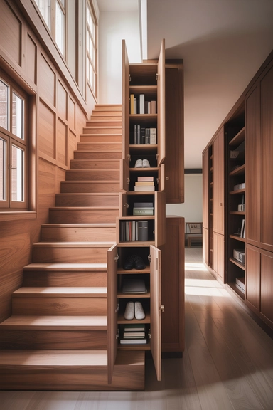 Staircase Side Cabinets That Extend Storage Without Blocking Flow