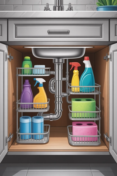  Under-Sink Shelf Expanders That Tame Awkward Plumbing Space