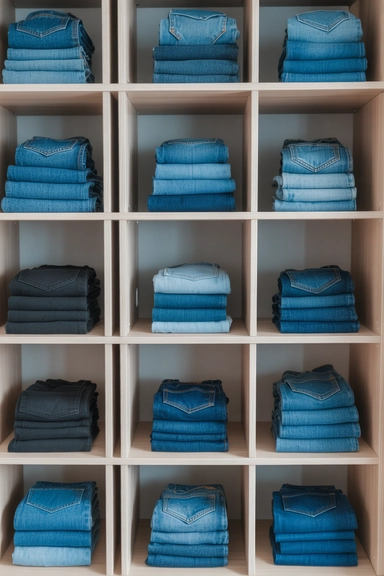 22 Jean Storage Ideas That Prevent Piles and Creases 17 Using Shelf Cubes for Controlled Stacking