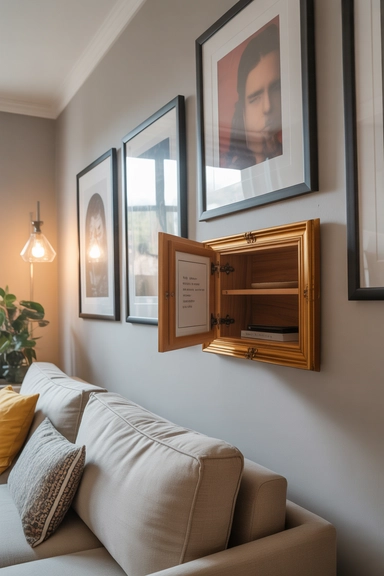 21 Hidden Storage Solutions That Keep Clutter Completely Out of Sight 18 Hidden Storage Behind Artwork and Decorative Panels