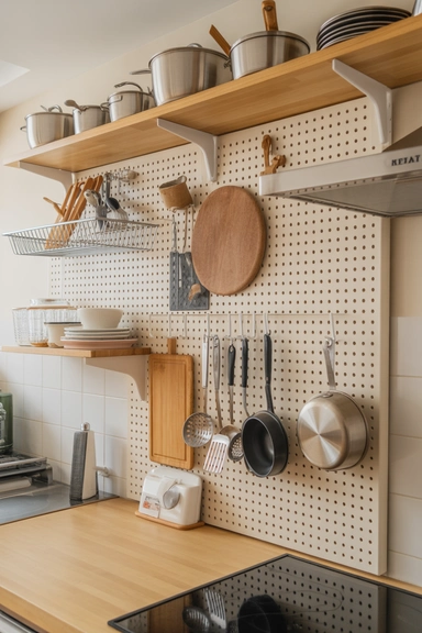 23 Cheap Kitchen Organizing Hacks That Make Small Kitchens Work Better 18 Cheap Kitchen Organizing Hacks With Pegboard Walls