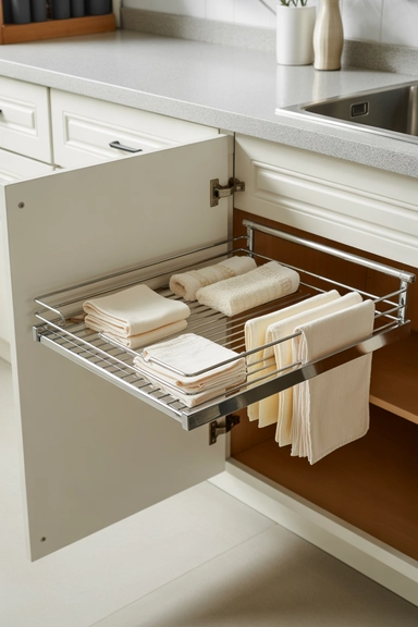 Pull-Out Towel and Cloth Racks Inside Cupboards
