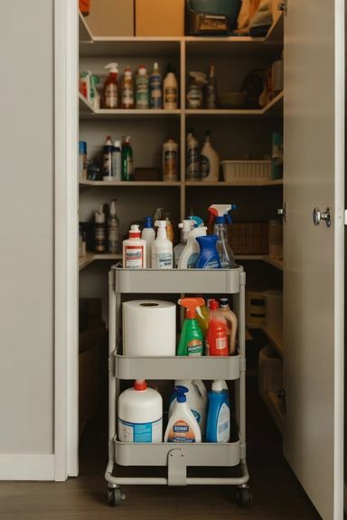 21 Utility Closet Organization Ideas That Eliminate Household Clutter 18 Slim Rolling Carts for Overflow Storage