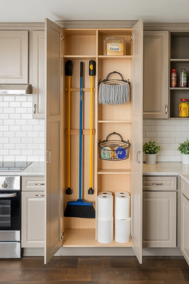 22 Kitchen Storage Ideas That Make Every Space Work Smarter 18 Tall Utility Cabinets for Broom and Bulk Storage