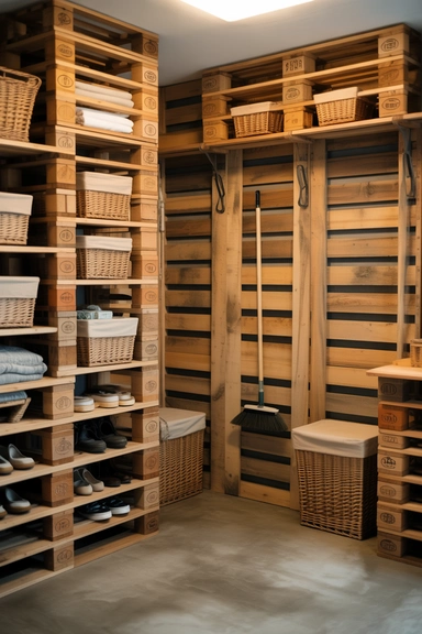 Wooden Pallets Rebuilt into Vertical Storage Walls
