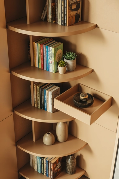 Rotating Corner Shelves for Compact Access